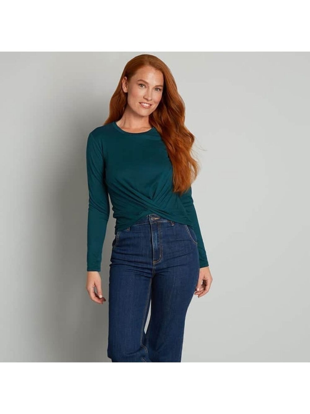 ModCloth Teal Long Sleeve Knit Top Twist Knot Size 1X